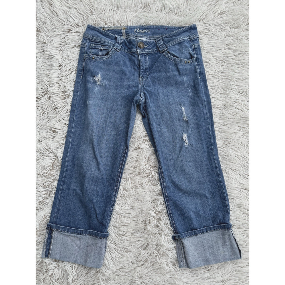 Vintage Y2K CANDIES Size Jr 9/Womens 8 Cuffed Capri Jeans Low Rise 21” Inseam